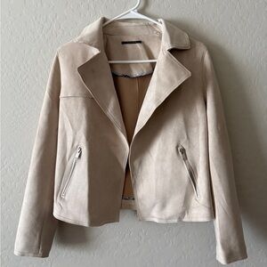Tahari Faux Suede Crop Moto Jacket Blazer
